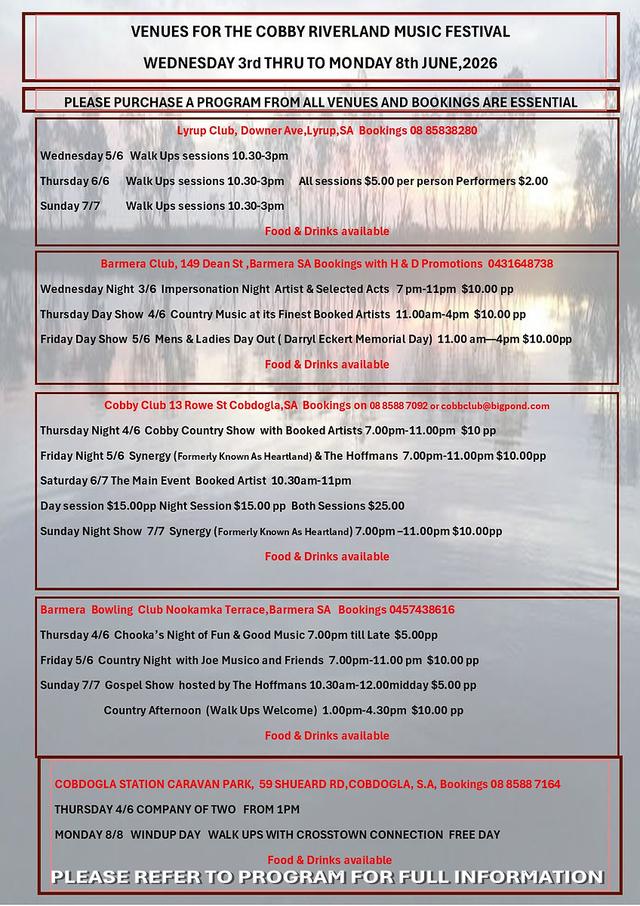 Riverland Music Festival Event poster page 2